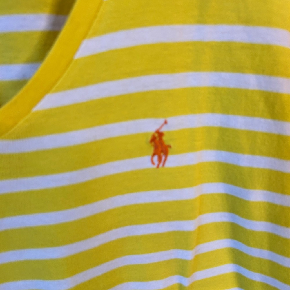 Ralph‎ Lauren Womens T Shirt Large Yellow White Striped V Neck Pony Logo - Picture 3 of 6